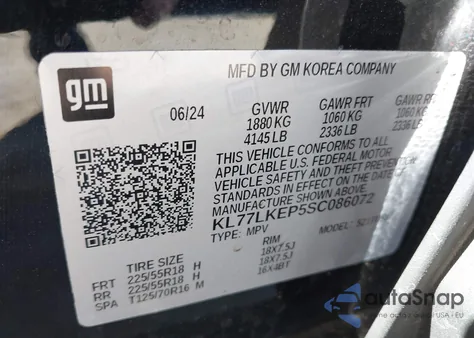 2025 Chevrolet Trax Fwd Activ from USA, damaged, VIN KL77LKEP5SC086072